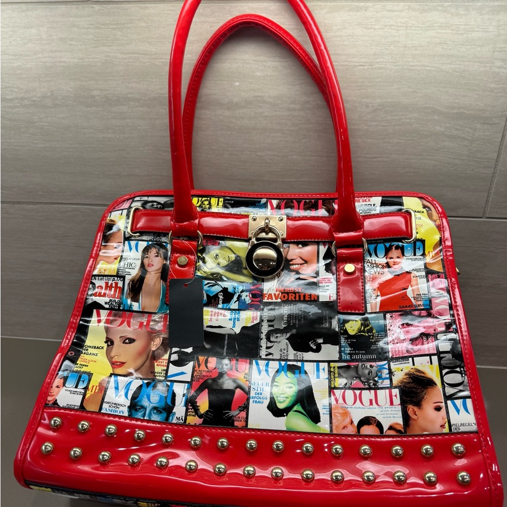 Vibrant Red Magazine Print Tote Bag